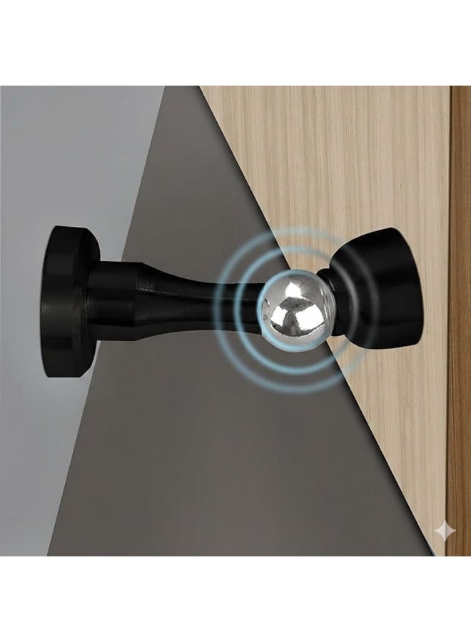 سدادة باب مغناطيسية من الفولاذ المقاوم للصدأ بزاوية 360 درجة، مقاس 10.1 سم، للمنزل والمكتب والفندق، تثبت على الحائط والأرض لحمل الأبواب الخشبية/الزجاجية/بي في سي، من قطعتين أسود - Image 2